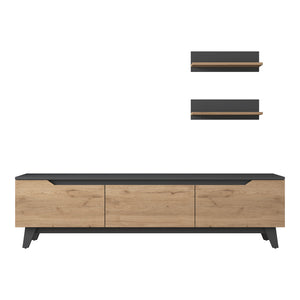 Σύνθετο σαλονιού Kasia pakoworld oak-ανθρακί 180x35x48
