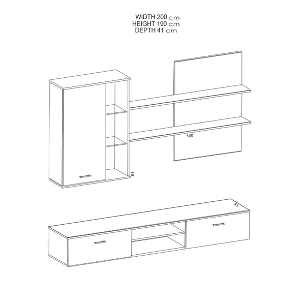 Σύνθετο σαλονιού Salome pakoworld LED wenge 200x41x190εκ