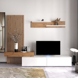 Σύνθετο σαλονιού Litende pakoworld sonoma-λευκό μελαμίνης 210x42x199.5εκ