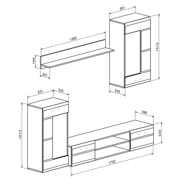 Σύνθετο σαλονιού Saleto pakoworld λευκό 230.2x39.6x202.4εκ