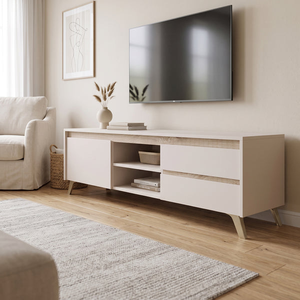 Έπιπλο τηλεόρασης Belka pakoworld κρεμ με oak 155x45x53