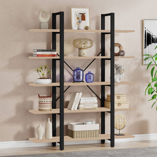 Βιβλιοθήκη Esthon pakoworld φυσικό-μαύρο μέταλλο 120x32x184εκ