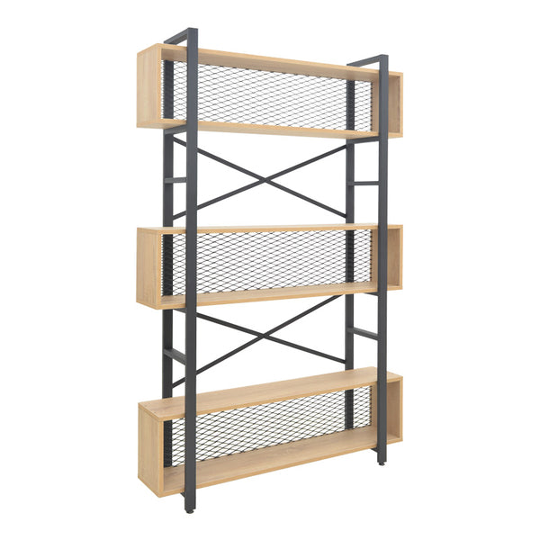 Βιβλιοθήκη Fifer pakoworld σε oak-μαύρη απόχρωση 120x28x185εκ