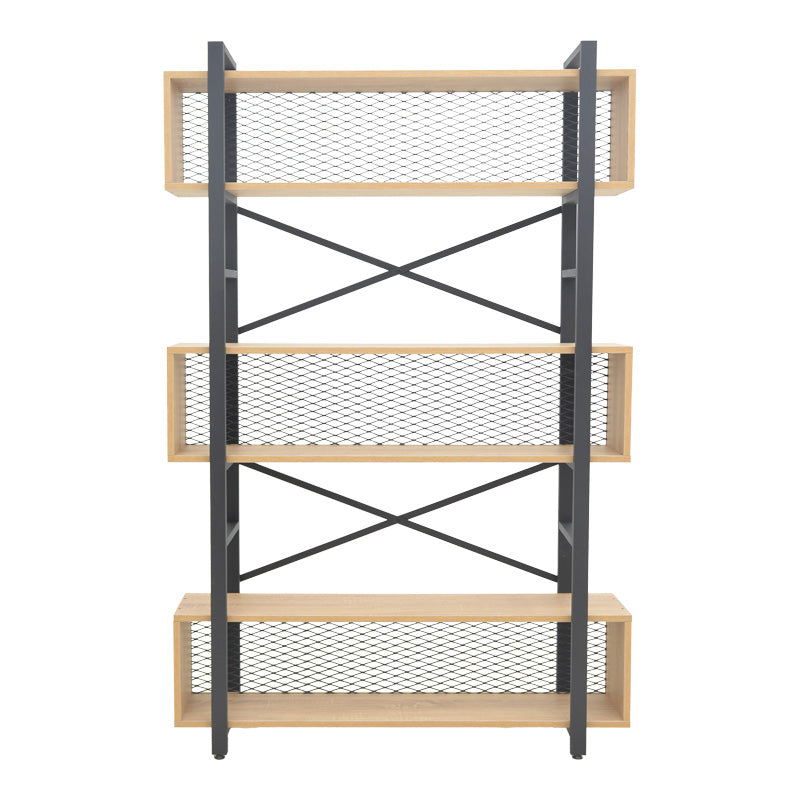 Βιβλιοθήκη Fifer pakoworld σε oak-μαύρη απόχρωση 120x28x185εκ