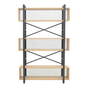 Βιβλιοθήκη Fifer pakoworld σε oak-μαύρη απόχρωση 120x28x185εκ