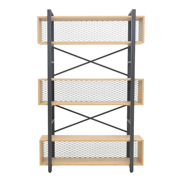 Βιβλιοθήκη Fifer pakoworld σε oak-μαύρη απόχρωση 120x28x185εκ