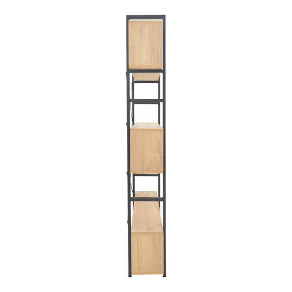 Βιβλιοθήκη Fifer pakoworld σε oak-μαύρη απόχρωση 120x28x185εκ