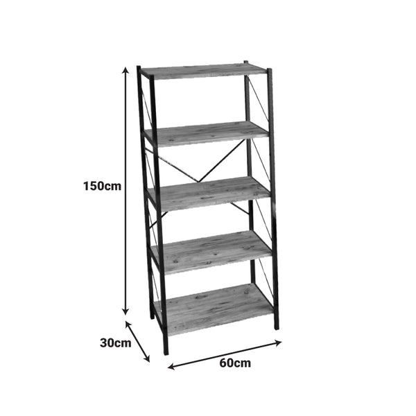 Βιβλιοθήκη Bimblem pakoworld oak με μαύρο μέταλλο 60x30x150εκ