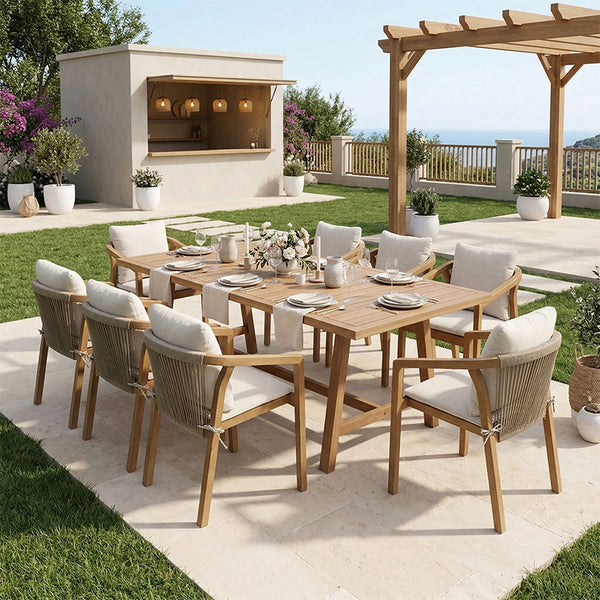 Τραπεζαρία Malibu pakoworld Σετ 9τεμ μασίφ ξύλο ακακίας 180x90x75εκ