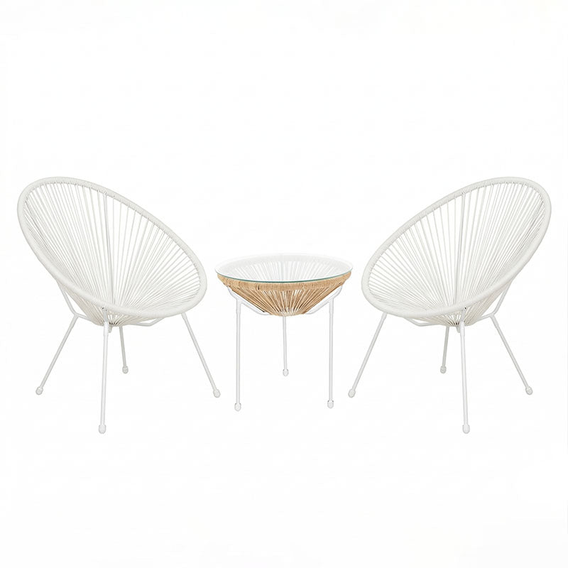 Σαλόνι Εξωτερικού Χώρου Acapulco pakoworld  Σετ 3τεμ λευκό μέταλλο με pe rattan σε φυσική απόχρωση Φ50x52εκ
