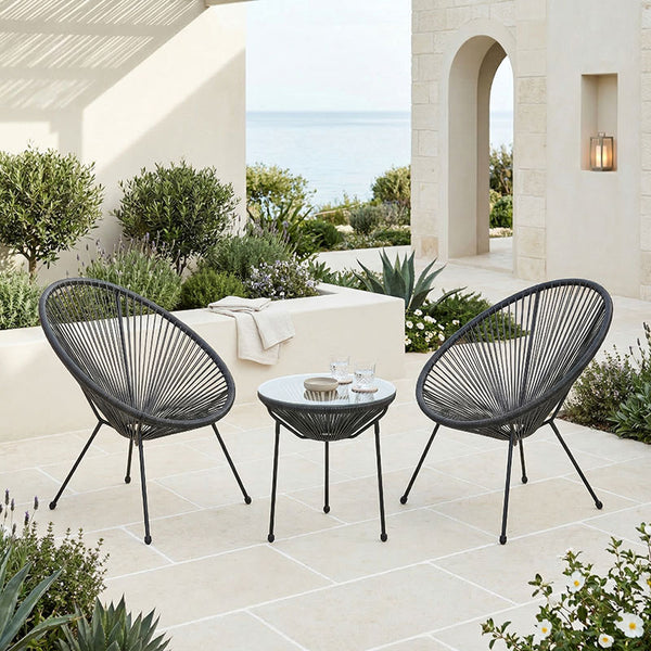 Σαλόνι Εξωτερικού Χώρου Acapulco pakoworld Σετ 3τεμ μαύρο μέταλλο με pe rattan Φ50x52εκ