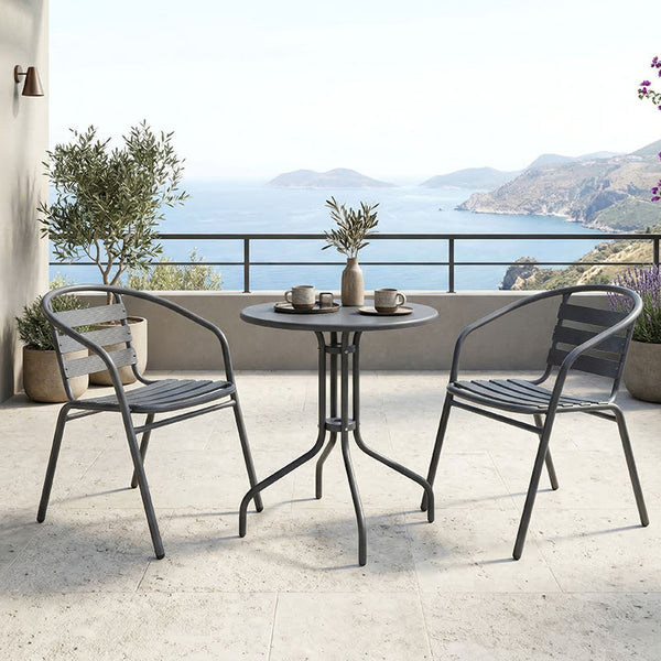 Τραπεζαρία Vergo Tade pakoworld σετ 3τεμ ανθρακί μέταλλο Φ60x70εκ