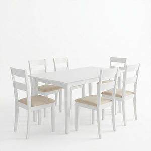 Τραπεζαρία Dallan Mabor pakoworld 7τεμ λευκό rubberwood 120-150x80x73