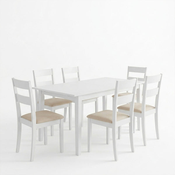 Τραπεζαρία Dallan Mabor pakoworld 7τεμ λευκό rubberwood 120-150x80x73