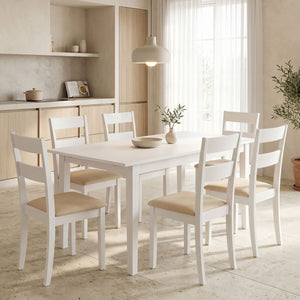 Τραπεζαρία Dallan Mabor pakoworld 7τεμ λευκό rubberwood 120-150x80x73