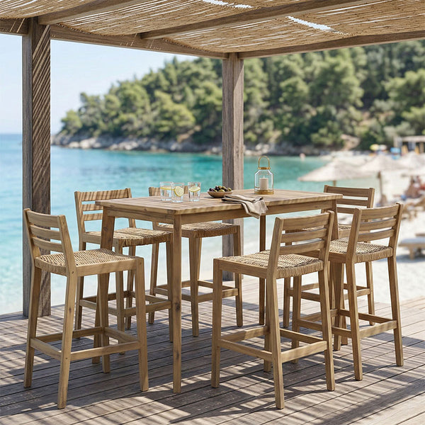 Τραπεζαρία Bravo pakoworld σετ 7 τμχ μασίφ ξύλο ακακίας 130x70x90εκ
