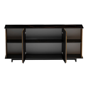Μπουφές Zafore pakoworld καρυδί- μαύρο μαρμάρου 180x45x80εκ