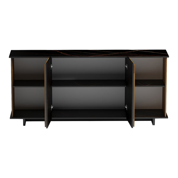 Μπουφές Zafore pakoworld καρυδί- μαύρο μαρμάρου 180x45x80εκ