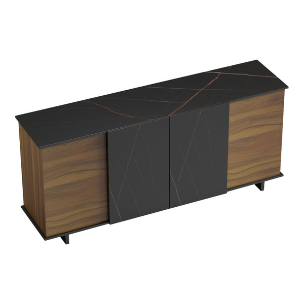 Μπουφές Zafore pakoworld καρυδί- μαύρο μαρμάρου 180x45x80εκ