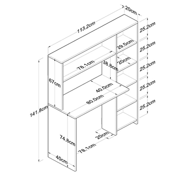 Γραφείο με βιβλιοθήκη Janson pakoworld oak 113.2x40x141.8εκ