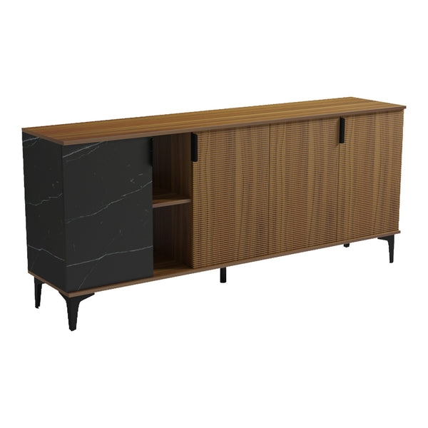 Μπουφές Riba pakoworld καρυδί-μαύρη όψη μαρμάρου 180x40x78εκ