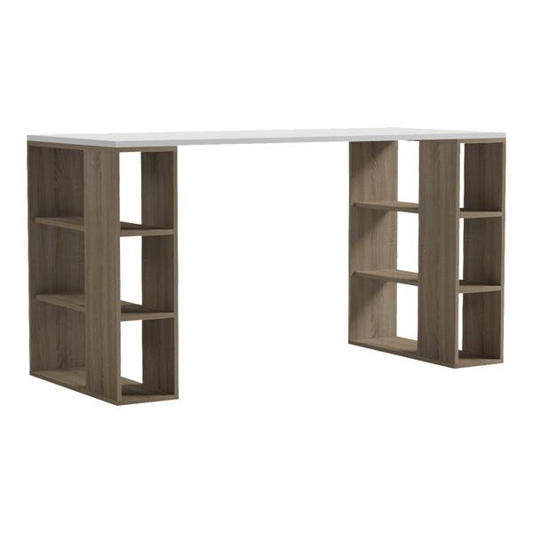 Γραφείο με ραφιέρα  Colmar pakoworld sonoma-λευκό 140x60x75εκ