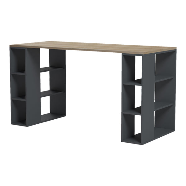 Γραφείο με ραφιέρα Colmar pakoworld ανθρακί- sonoma 140x60x75εκ