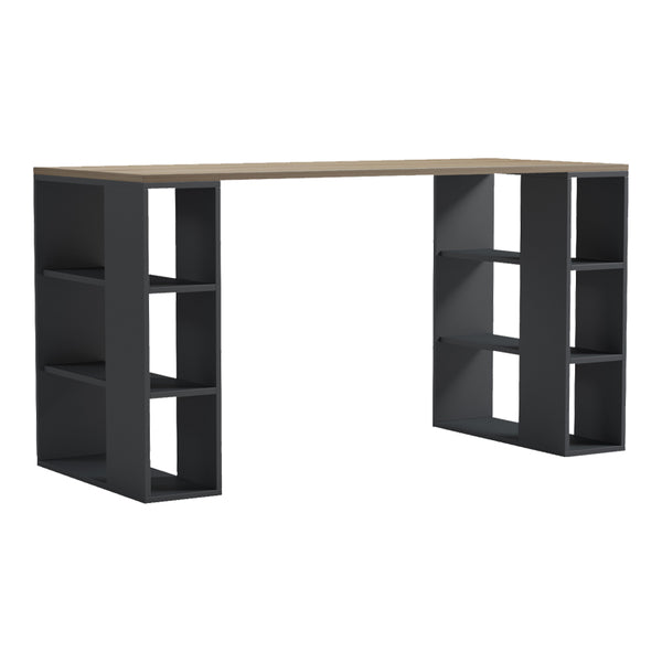 Γραφείο με ραφιέρα Colmar pakoworld ανθρακί- sonoma 140x60x75εκ