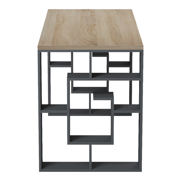 Γραφείο με ραφιέρα Labirent  pakoworld ανθρακί-sonoma 140x60x75εκ