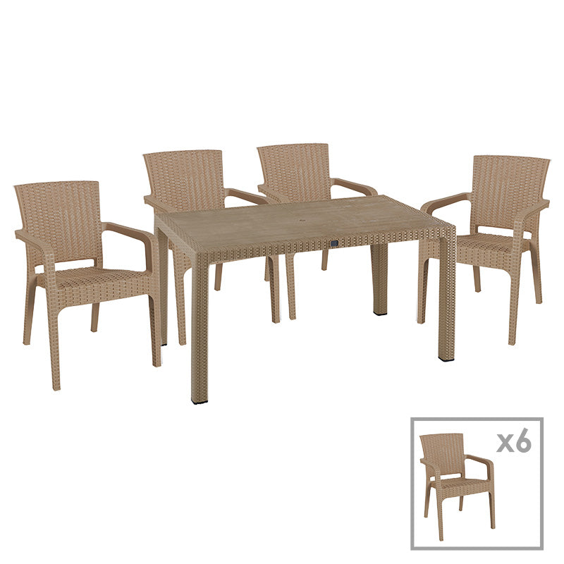 Τραπεζαρία Explore-Halcyon pakoworld σετ 7τεμ PP cappuccino 150x90x73