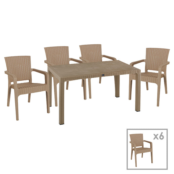 Τραπεζαρία Explore-Halcyon pakoworld σετ 7τεμ PP cappuccino 150x90x73