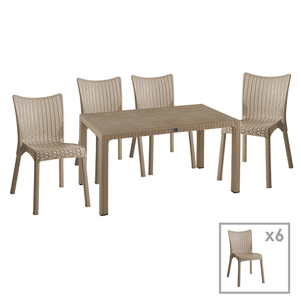 Τραπεζαρία Explore-Confident pakoworld σετ 7τεμ PP cappuccino 150x90x73