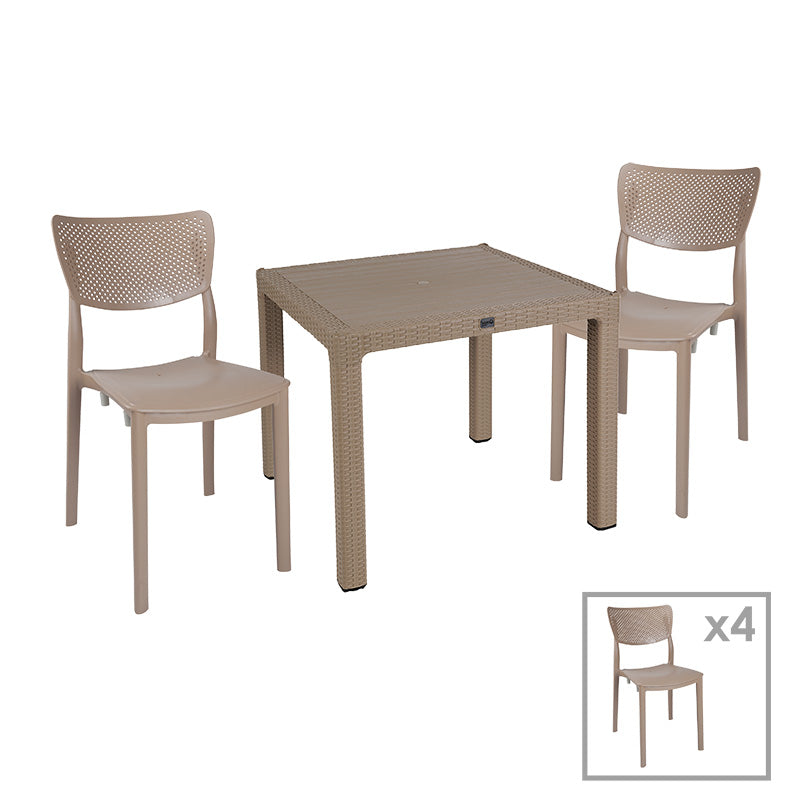Τραπεζαρία Explore-Ignite pakoworld σετ 5τεμ PP cappuccino 90x90x73