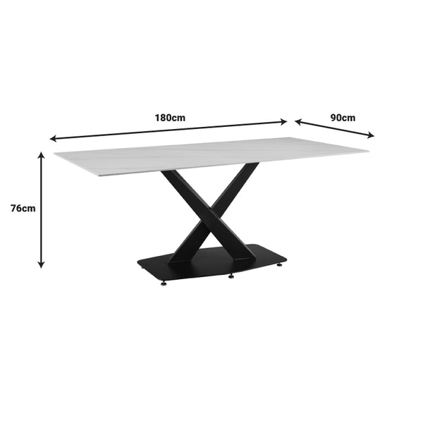 Τραπέζι Tafel pakoworld Sintered stone λευκό με μεταλλικά πόδια σε μαύρη απόχρωση 180x90x76εκ