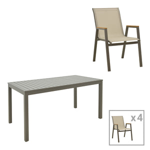 Τραπεζαρία Kliton-Azelie pakoworld σετ 5τεμ σε σαμπανιζέ απόχρωση 150x80x74εκ