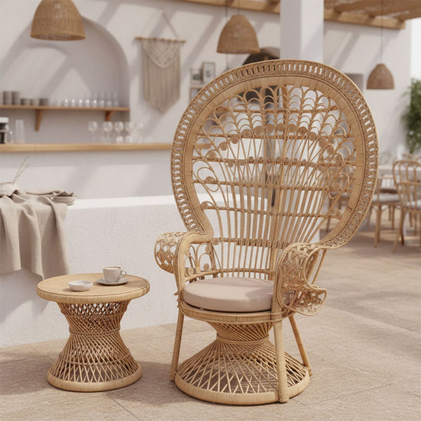 Πολυθρόνα Dorothy Inart με μπεζ μαξιλάρι-φυσικό rattan 115x53x147εκ