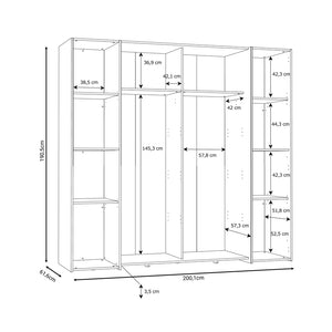 Ντουλάπα ρούχων Closet pakoworld τετράφυλλη sonoma oak-λευκό μελαμίνης 200x61.5x190.5εκ