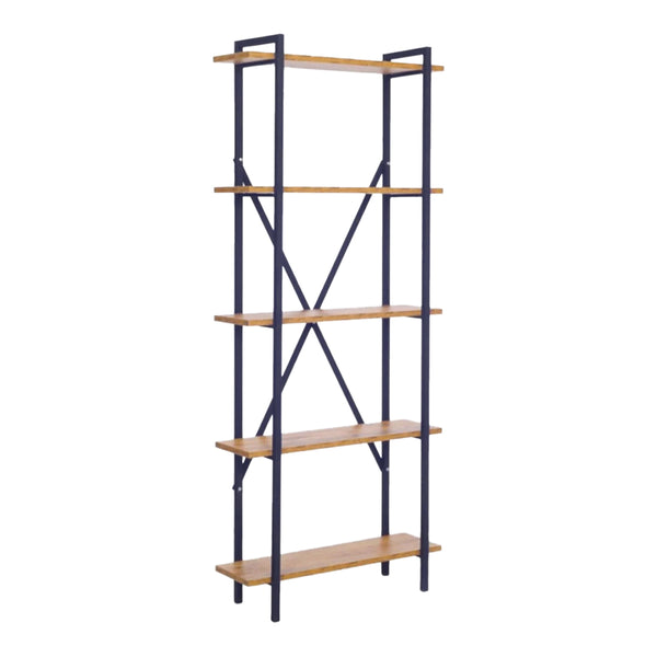 Βιβλιοθήκη Derena pakoworld oak με μαύρο μέταλλο 60x29x160εκ