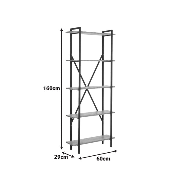 Βιβλιοθήκη Derena pakoworld oak με μαύρο μέταλλο 60x29x160εκ