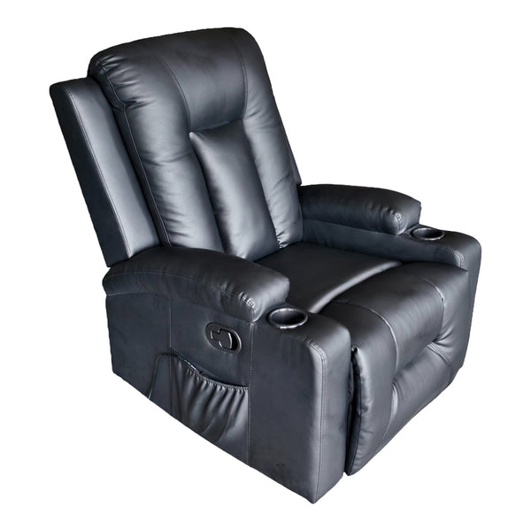 Πολυθρόνα relax με μηχανισμό massage Gessel pakoworld PU σε μαύρη απόχρωση 80x90x98εκ