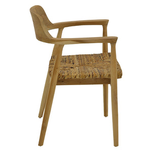Πολυθρόνα Denverone pakoworld φυσικό teak ξύλο και ψάθα 57x54x79εκ
