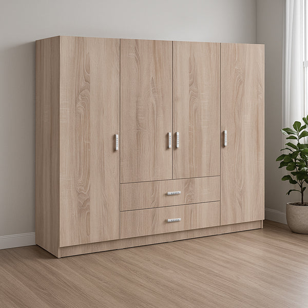 Ντουλάπα τετράφυλλη Royal pakoworld με συρτάρια sonoma 200x58x177εκ