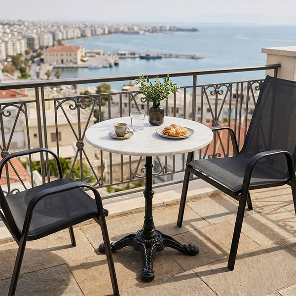 Τραπέζι μαρμάρινο Ancara pakoworld μαντέμι σε λευκή-μαύρη απόχρωση Φ70x70.8εκ