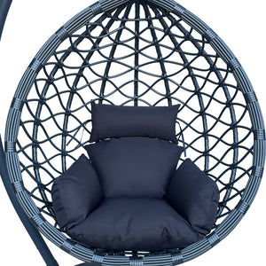 Κούνια φωλιά με βάση Lyere pakoworld μέταλλο ανθρακί pe rattan σε γκρι απόχρωση 120x108x195εκ