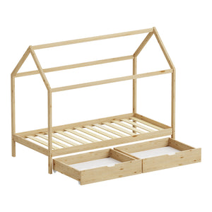 Παιδικό κρεβάτι Mellin τ. Montessori με 2 συρτάρια pakoworld ξύλο πεύκου σε φυσική απόχρωση 90x190εκ