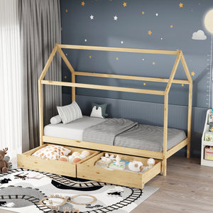Παιδικό κρεβάτι Mellin τ. Montessori με 2 συρτάρια pakoworld ξύλο πεύκου σε φυσική απόχρωση 90x190εκ