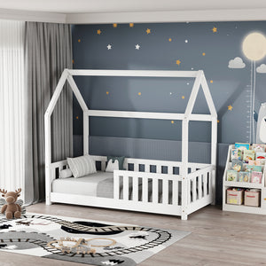 Παιδικό κρεβάτι Bambie με κιγκλίδωμα τ. Montessori pakoworld ξύλο πεύκου σε λευκή απόχρωση 70x140εκ