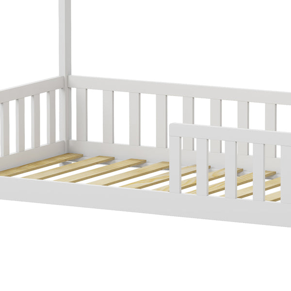 Παιδικό κρεβάτι Callan τ. Montessori με κιγκλίδωμα pakoworld ξύλο πεύκου σε λευκή απόχρωση 90x190εκ