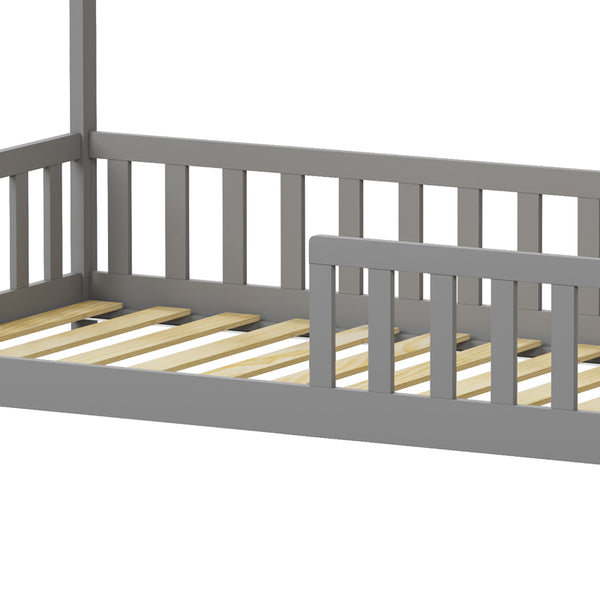 Παιδικό κρεβάτι Callan τ. Montessori με κιγκλίδωμα pakoworld ξύλο πεύκου σε γκρι απόχρωση 90x190εκ