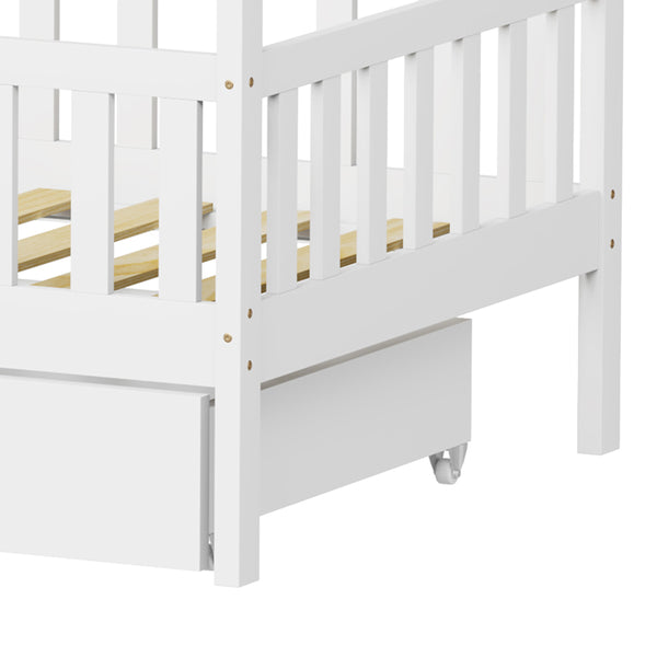 Παιδικό κρεβάτι Piccolo τ. Montessori με 2 συρτάρια pakoworld ξύλο πεύκου σε λευκή απόχρωση 90x190εκ